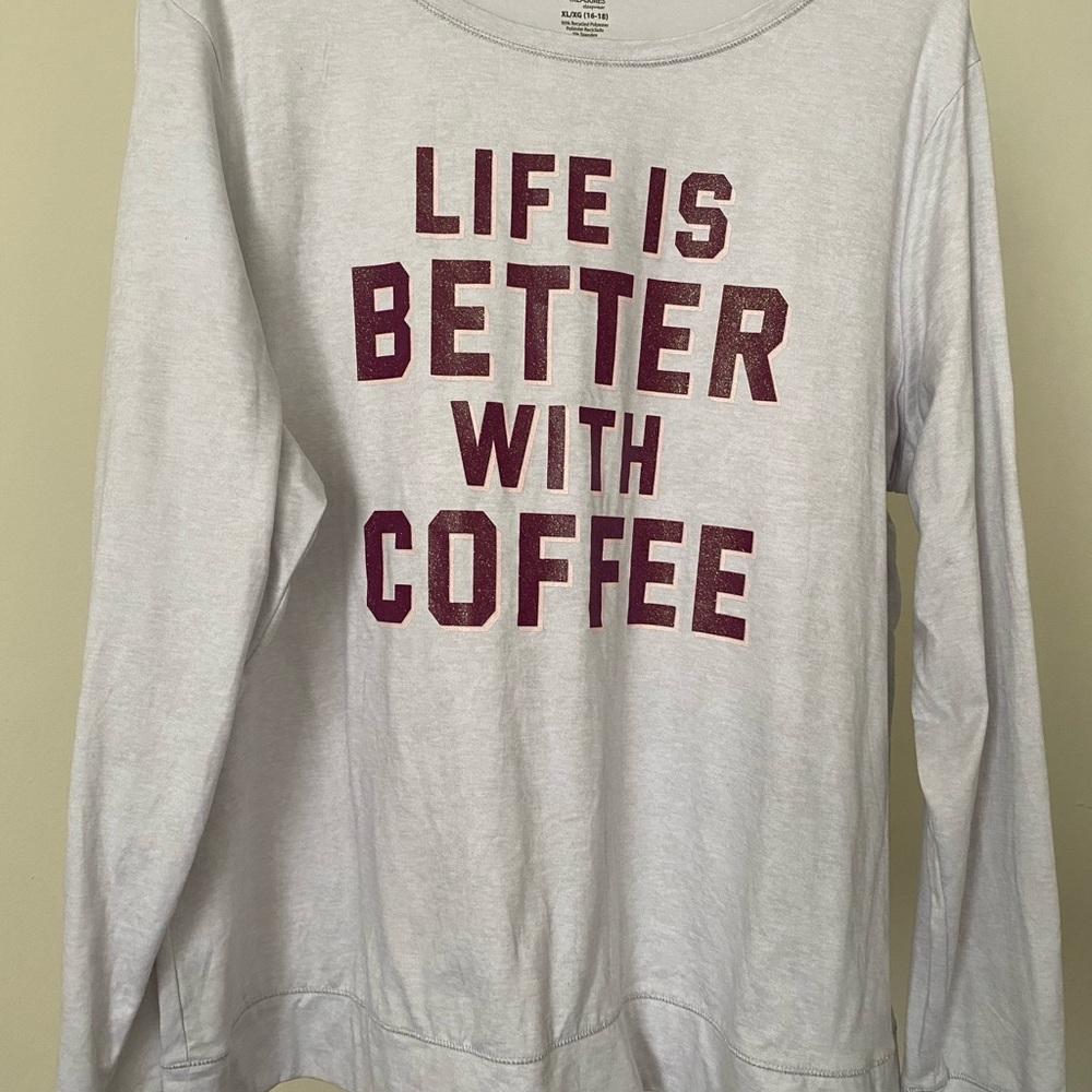 Secret Treasures  Graphic Long Sleeve Tee "Life Is Better With Coffee"  XL